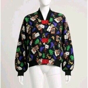 Vintage 80s 90s TAIL USA Bomber Jacket Playing Cards Trumpet Tennis Racquet S